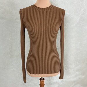 Anine Bing Camel Brown Long Sleeve Cecily Ribbed Knit Jumper Sweater Top XS
